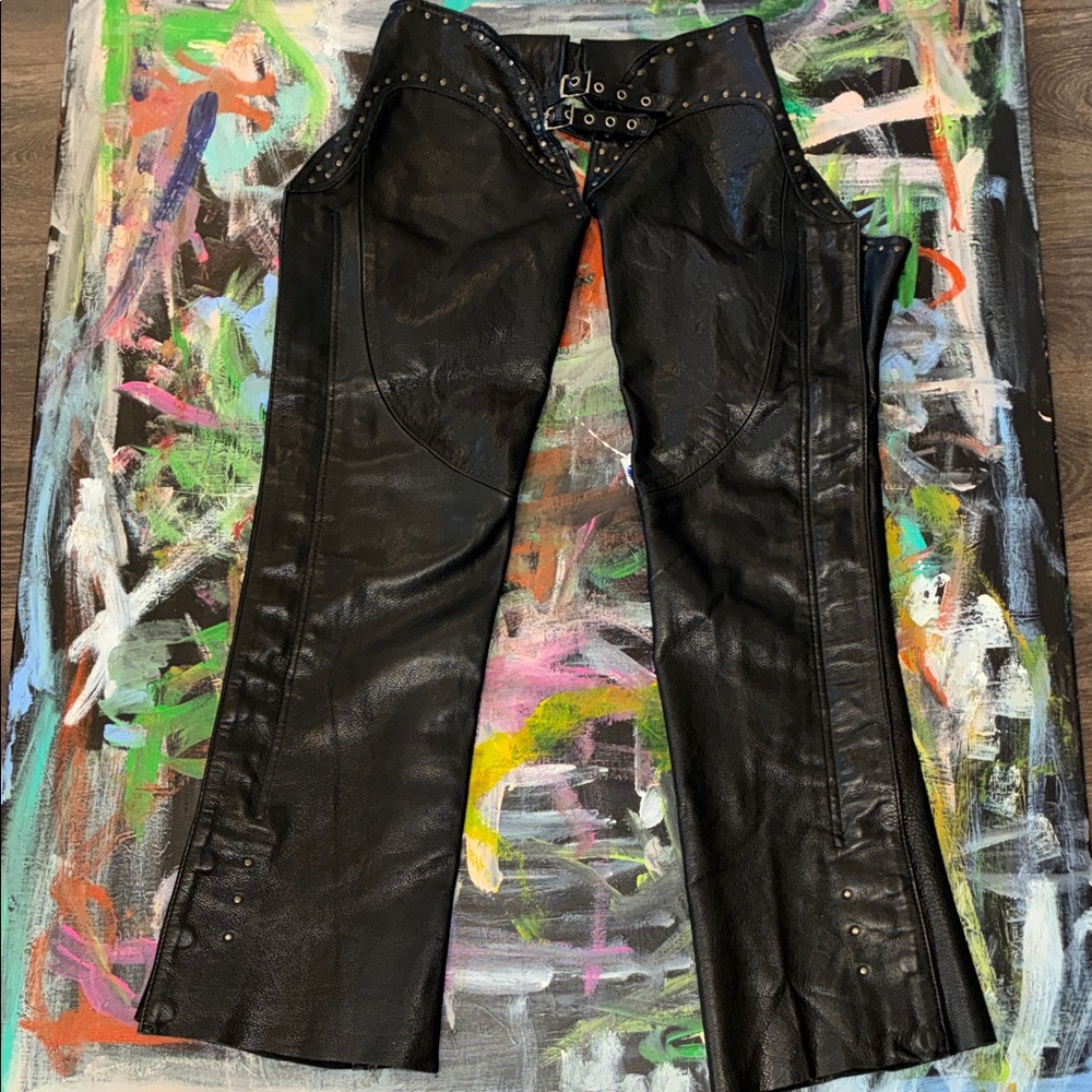 Black Leather Pants with Studded Details